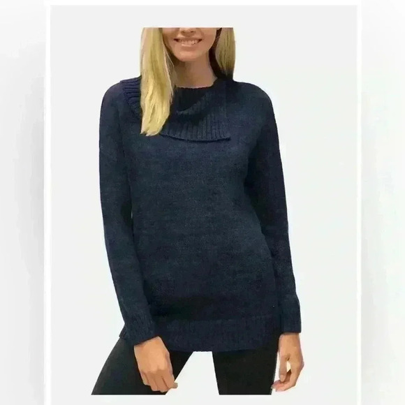 Matty M Women's Size Large Sweater Gray Asymmetrical Cowl Neck Long Sleeve - Picture 1 of 9